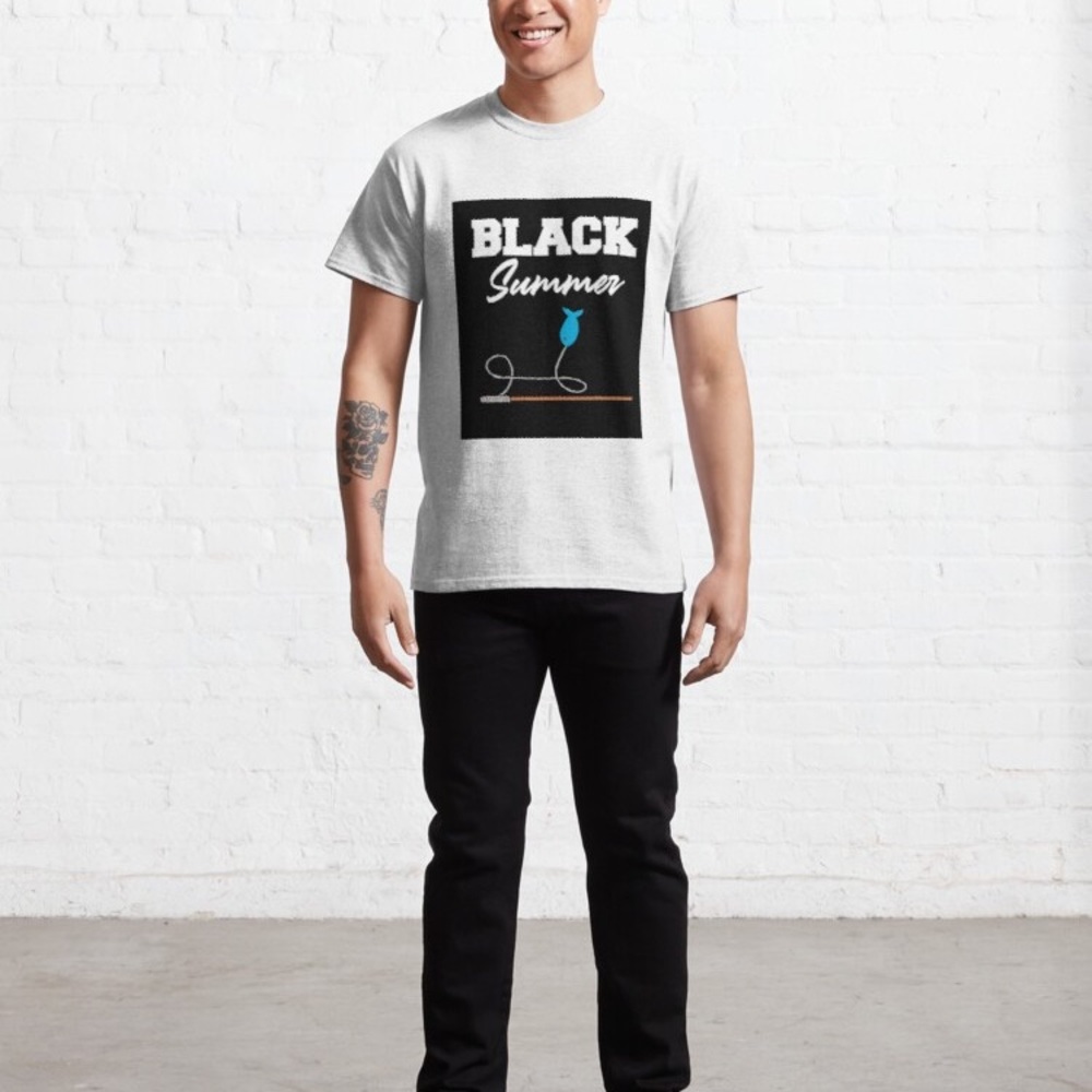 Black Summer fishing pole classic white t shirt